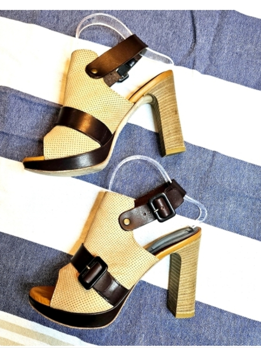 TOSCA BLU Perforated Leather Stacked Heel Slingbacks 37